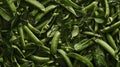 A of crisp and crunchy snap peas freshly picked in the early days of summer with thin tendrils stretching out around