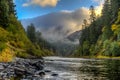 Crisp fall morning on the Rogue River in Oregon Royalty Free Stock Photo