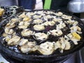 Crisp fried oyster pancake in hot plate Royalty Free Stock Photo