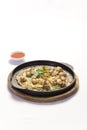 Crisp fried oyster pancake in hot plate Royalty Free Stock Photo