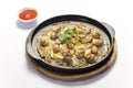 Crisp fried oyster pancake in hot plate Royalty Free Stock Photo