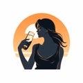 Crisp Graphic Design Silhouette: Retro Futuristic Woman Drinking Water