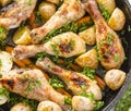 Crisp-tender chicken baked with roasted carrots and potatoes Royalty Free Stock Photo