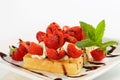 Crisp waffle with strawberries and cream Royalty Free Stock Photo