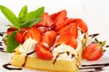 Crisp waffle with strawberries and cream Royalty Free Stock Photo