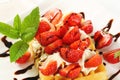 Crisp waffle with strawberries and cream Royalty Free Stock Photo