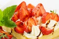 Crisp waffle with strawberries and cream Royalty Free Stock Photo