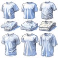 Sleek t-shirt outlines, sketched in blue.