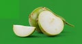 Crisp White Jicama Slices and Whole Root on Green Background Royalty Free Stock Photo