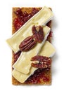 Crispbread with jam, camembert and pecans Royalty Free Stock Photo