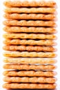 Crispbread slices are arranged in a clean stack on a pure white background. This minimalist presentation highlights Royalty Free Stock Photo