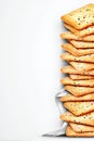 Crispbread slices arranged in a stack against a pristine white background. Clean minimalist style emphasizes freshness Royalty Free Stock Photo