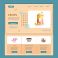 Crisps flat landing page website template. Candies, food containers, grocery basket. Web banner with header, content and