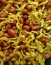 Crispy Aloo Bhujia Sev Namkeen, bhujia and nut in an Indian Rural Fair for Selling