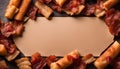 Crispy Bacon Border on a Tan Background Royalty Free Stock Photo