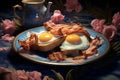 crispy bacon and eggs on plate