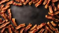 Crispy Bacon Frame on Black Background Royalty Free Stock Photo