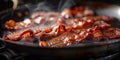 Crispy Bacon Frying in a Pan. Generative ai. Royalty Free Stock Photo