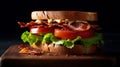 Crispy Bacon Juicy Tomatoes and Fresh Lettuce in a Perfect BLT Sandwich. Professional Food Photography. Generative AI