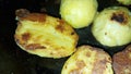 Delicious side dish. Food in close-up. Roasted potatoes.