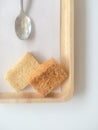 Crispy Bread Butter Sugar on wooden tray on white background. Biscuit homemade. Dessert, Snack Royalty Free Stock Photo