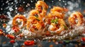 Crispy calamari rings fried to golden perfection in oil, ensuring tender and delicious results Royalty Free Stock Photo