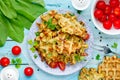 Crispy cheese waffles with vegetables