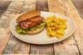 Crispy Chicken Burger with Iceberg Lettuce, Raw White Onion, Royalty Free Stock Photo