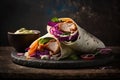 crispy chicken shawarma wrap with pickled veggies and sauce Royalty Free Stock Photo