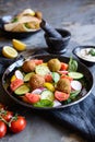 Crispy chickpea Falafel with fresh salad and tortilla