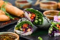Crispy Chinese Traditional Spring rolls food on set Royalty Free Stock Photo