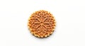 Crispy circular waffle cookie with intricate geometric pattern dusted with sugar Royalty Free Stock Photo