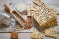 Crispy cookies made from whole wheat flour with flax seed, sunflower seeds and sesame