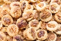 Crispy cookies with walnuts as a background close up. Selective focus