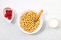 Crispy corn cereal, milk and berry