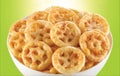 Crispy and crunchy Salty wheat wheel & Wheels Wheelos fryums or frymus Fried and Spicy snack food Indian Pouch Packing Street