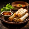 Crispy crunchy spring rolls with dipping sauce
