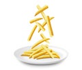 Crispy crunchy tasty French fries. Junk food for restaurant menu. Fried potatoes unhealthy fast food. Realistic 3D vector