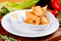 Crispy deep fried fish served with sauce on white plate Royalty Free Stock Photo