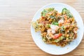 Crispy deep fried morning glory salad with shrimps Royalty Free Stock Photo