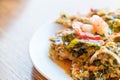 Crispy deep fried morning glory salad with shrimps Royalty Free Stock Photo