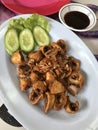 Crispy deep fried stewed pork chitterlings. Royalty Free Stock Photo