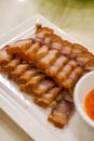 A crispy and delicious Chinese traditional Cantonese dish with crispy skin and pork belly Royalty Free Stock Photo