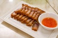 A crispy and delicious Chinese traditional Cantonese dish with crispy skin and pork belly Royalty Free Stock Photo
