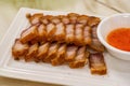 A crispy and delicious Chinese traditional Cantonese dish with crispy skin and pork belly Royalty Free Stock Photo
