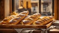 Crispy delicious, French baguettes background
