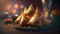 Crispy and Delicious Samosas: Iconic Indian Snack on Wooden Table