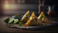 Crispy and Delicious Samosas: Iconic Indian Snack on Wooden Table