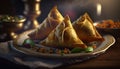 Crispy and Delicious Samosas: Iconic Indian Snack on Wooden Table