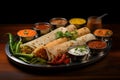 Crispy dosas served with an array of chutneys, capturing the essence of South Indian cuisine Royalty Free Stock Photo